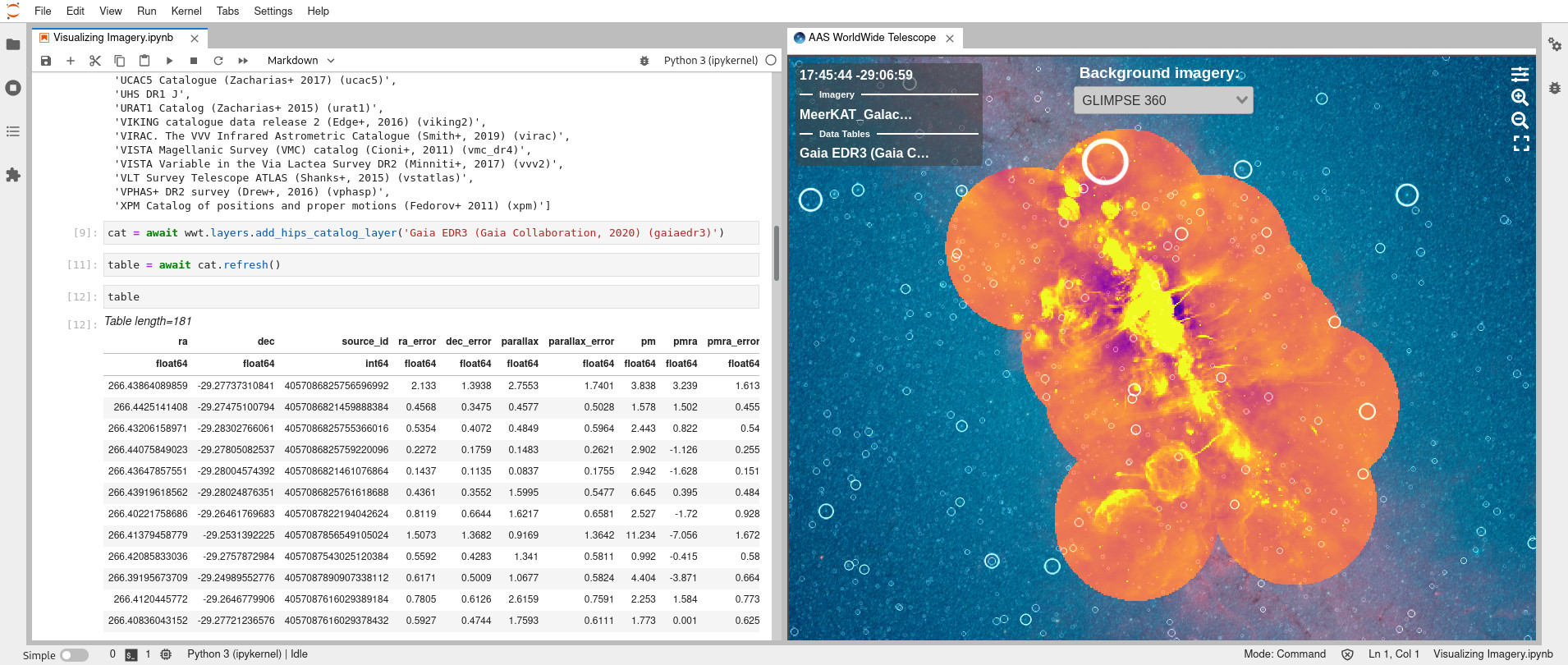 Screenshot of WWT JupyterLab app